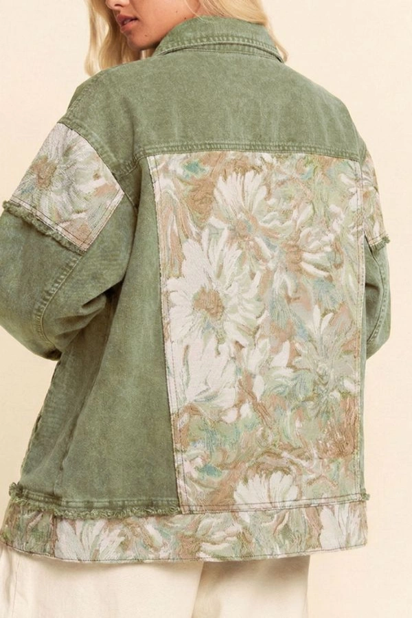 wholesale clothing stone washed denim jacquard panel midi jacket davi & dani