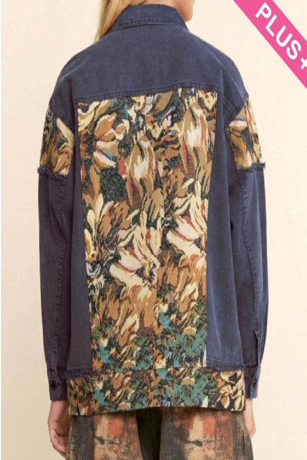 wholesale clothing plus stone denim jacquard panel midi jacket davi & dani