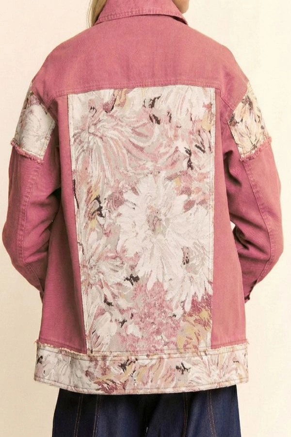 wholesale clothing stone washed denim jacquard panel midi jacket davi & dani