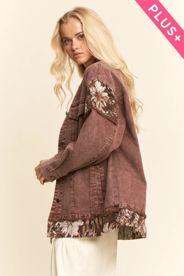 wholesale clothing plus stone denim jacquard panel midi jacket davi & dani