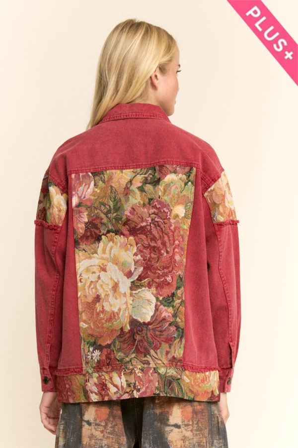 wholesale clothing plus stone denim jacquard panel midi jacket davi & dani