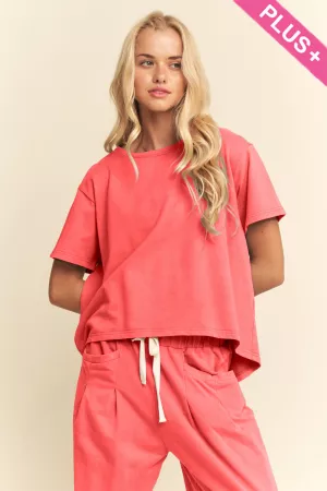 wholesale clothing plus  garment washed pleat short sleeve set davi & dani