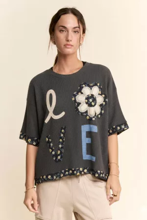 wholesale clothing love letter patchwork top davi & dani