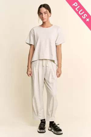 wholesale clothing plus  garment washed pleat short sleeve set davi & dani