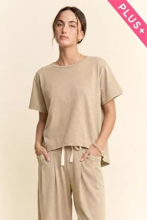 wholesale clothing plus  garment washed pleat short sleeve set davi & dani