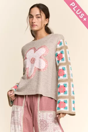 wholesale clothing plus floral applique patchwork knit top davi & dani