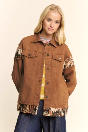 wholesale clothing stone washed denim jacquard panel midi jacket davi & dani