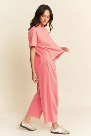 wholesale clothing garment washed short sleeve pleat top pants set davi & dani