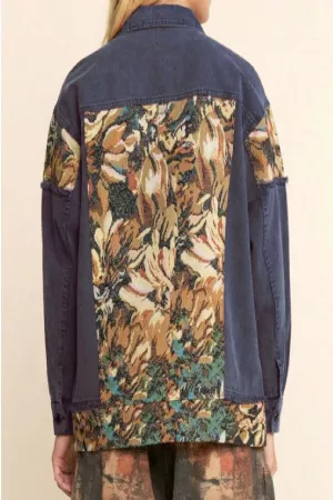 wholesale clothing stone washed denim jacquard panel midi jacket davi & dani