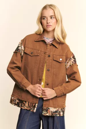 wholesale clothing stone washed denim jacquard panel midi jacket davi & dani