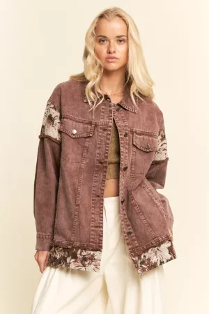 wholesale clothing stone washed denim jacquard panel midi jacket davi & dani