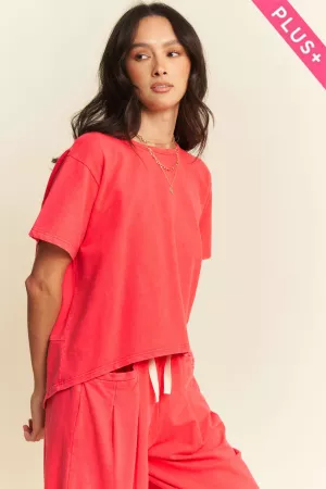 wholesale clothing plus  garment washed pleat short sleeve set davi & dani