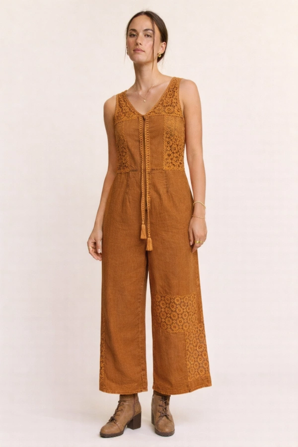 wholesale clothing lace tweed patch work denim overall jumpsuit davi & dani