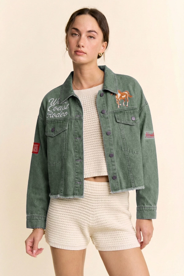 wholesale clothing button up west coast rodeo denim trucker jacket davi & dani