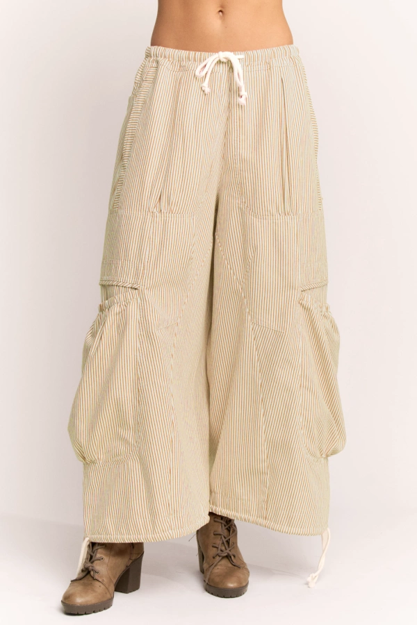 wholesale clothing striped drawstring wide leg barrel pants davi & dani