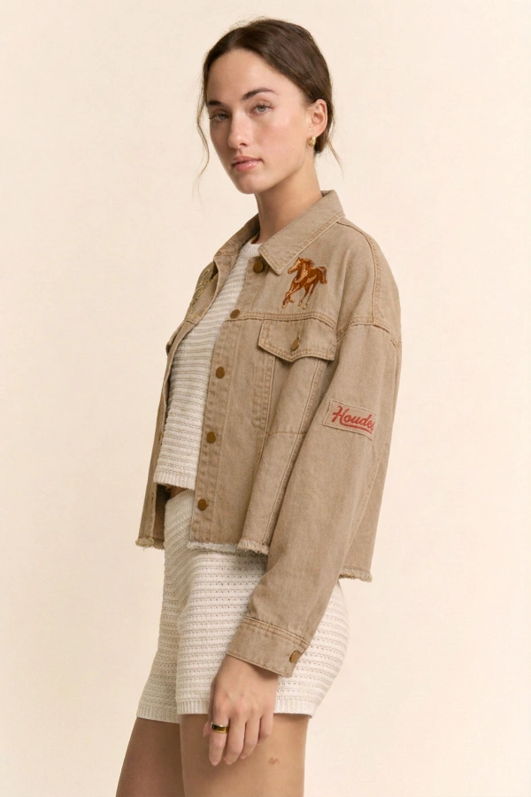 wholesale clothing button up west coast rodeo denim trucker jacket davi & dani