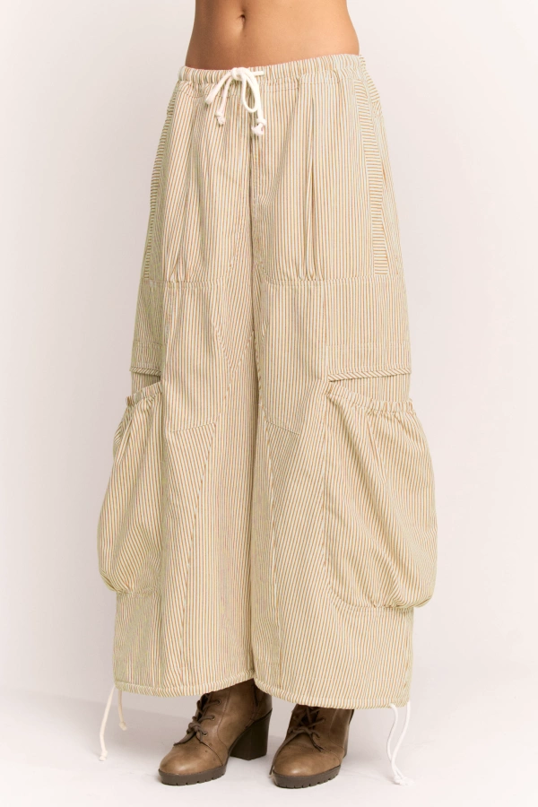 wholesale clothing striped drawstring wide leg barrel pants davi & dani