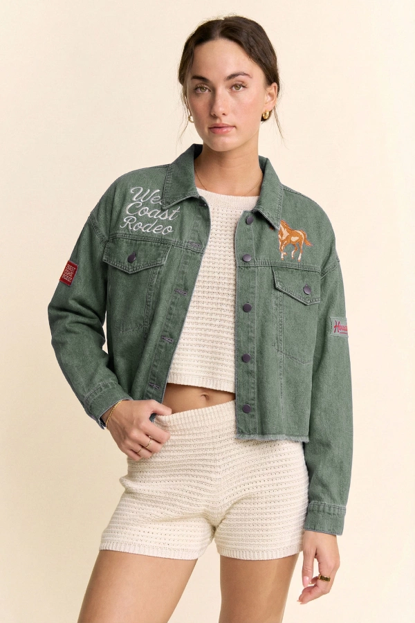 wholesale clothing button up west coast rodeo denim trucker jacket davi & dani