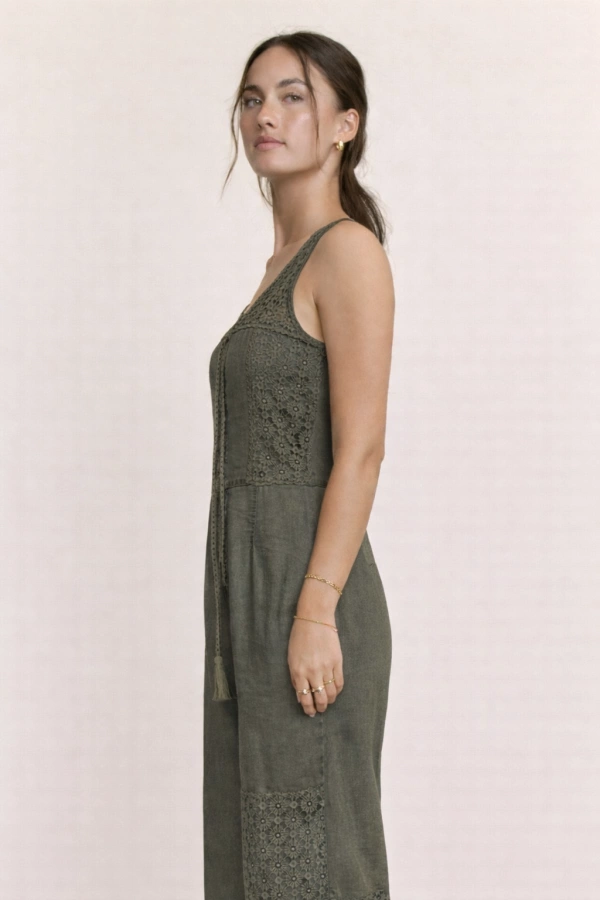 wholesale clothing lace tweed patch work denim overall jumpsuit davi & dani