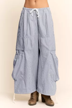 wholesale clothing striped drawstring wide leg barrel pants davi & dani