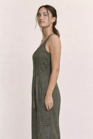 wholesale clothing lace tweed patch work denim overall jumpsuit davi & dani