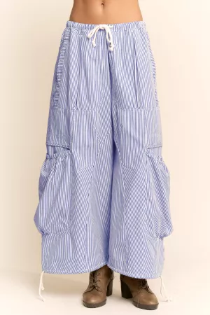 wholesale clothing striped drawstring wide leg barrel pants davi & dani
