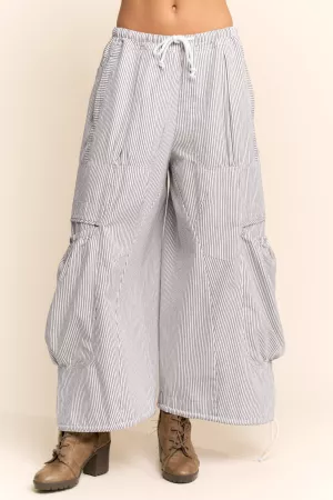 wholesale clothing striped drawstring wide leg barrel pants davi & dani