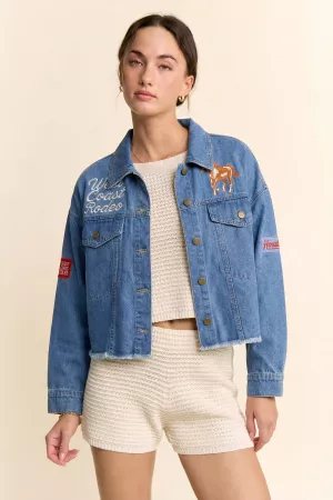 wholesale clothing button up west coast rodeo denim trucker jacket davi & dani