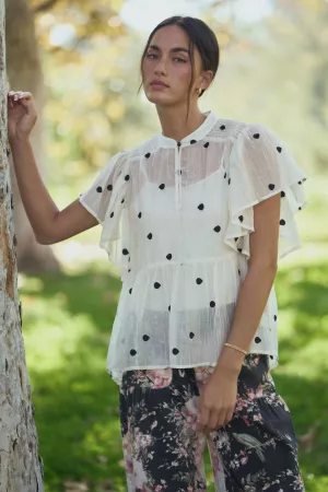 wholesale clothing sheer polka dot ruffle sleeve blouse davi & dani