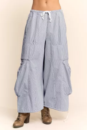wholesale clothing striped drawstring wide leg barrel pants davi & dani
