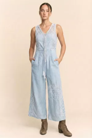 wholesale clothing lace tweed patch work denim overall jumpsuit davi & dani
