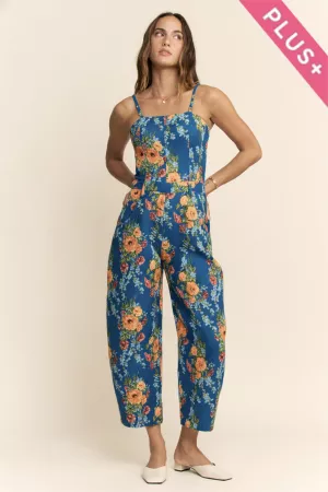 wholesale clothing plus floral jumpsuit spaghetti square neckline davi & dani