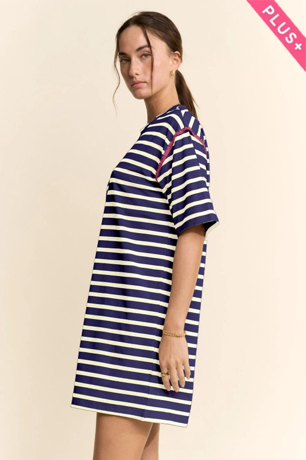 wholesale clothing plus horizontal stripes short sleeve mini dress davi & dani