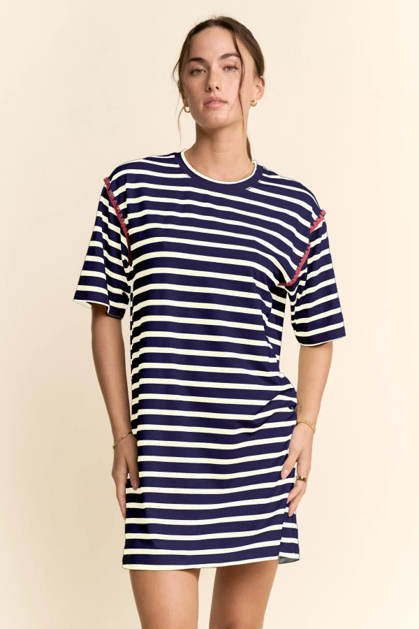 wholesale clothing casual horizontal stripes short sleeve mini dress davi & dani