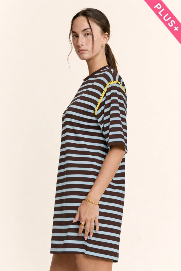 wholesale clothing plus horizontal stripes short sleeve mini dress davi & dani