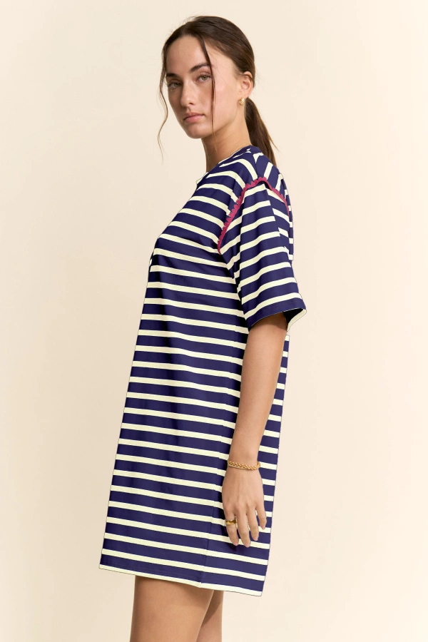 wholesale clothing casual horizontal stripes short sleeve mini dress davi & dani