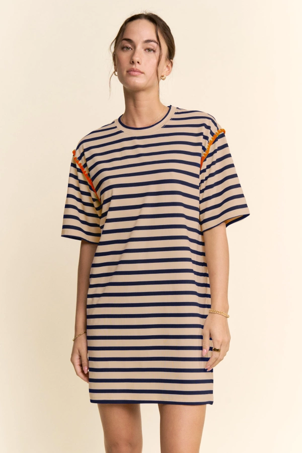 wholesale clothing casual horizontal stripes short sleeve mini dress davi & dani