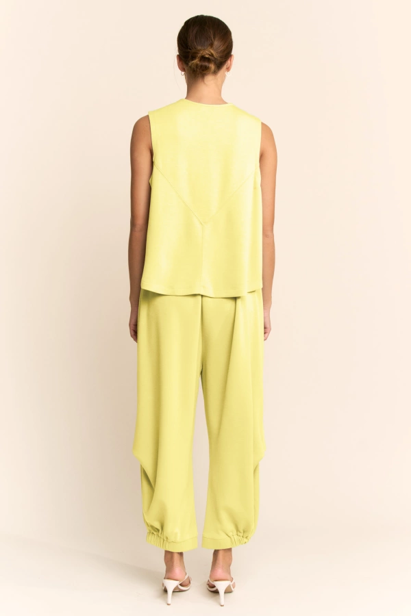 wholesale clothing solid crew neck cinch tie top waistband pants set davi & dani