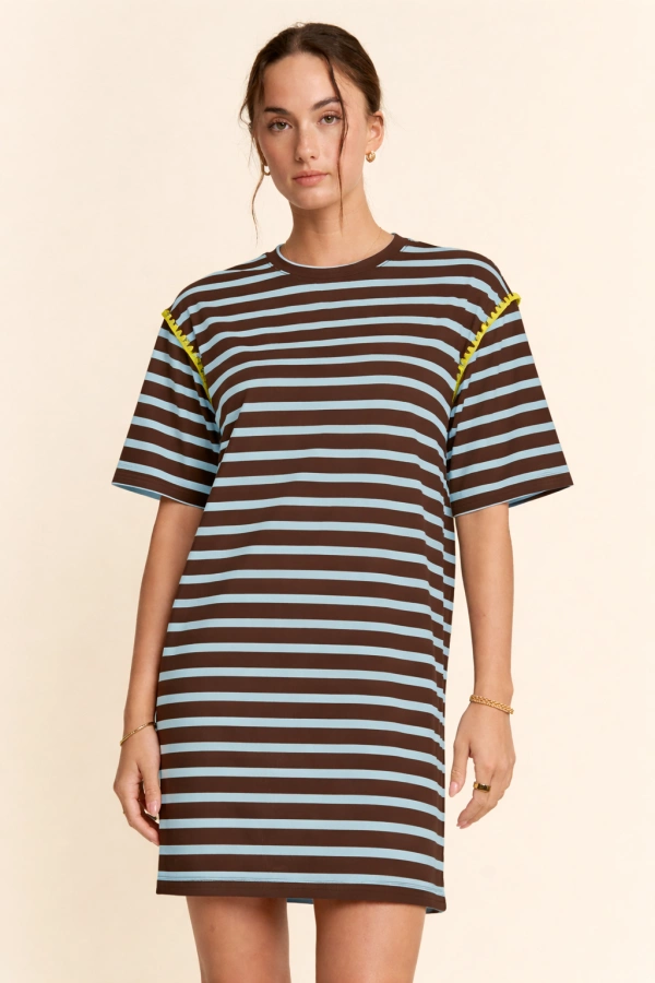wholesale clothing casual horizontal stripes short sleeve mini dress davi & dani