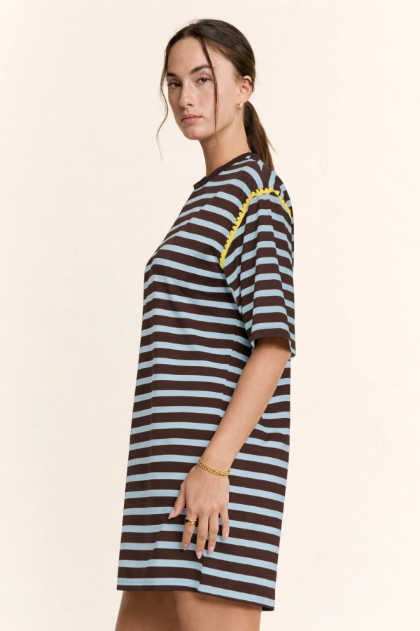 wholesale clothing casual horizontal stripes short sleeve mini dress davi & dani