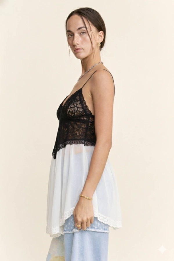 wholesale clothing lace camisole sheer chiffon trim cami top davi & dani