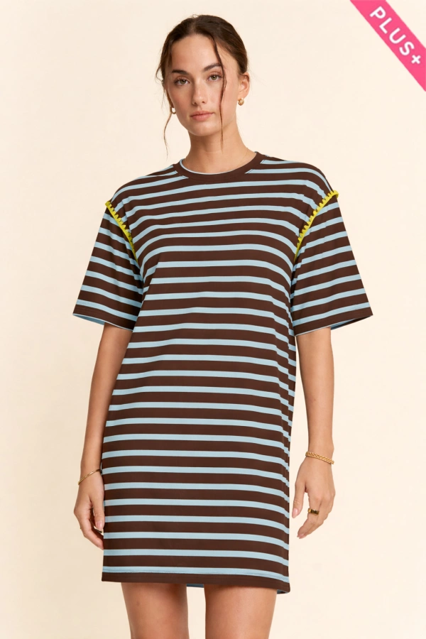 wholesale clothing plus horizontal stripes short sleeve mini dress davi & dani