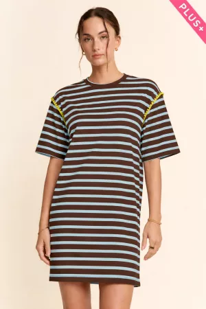 wholesale clothing plus horizontal stripes short sleeve mini dress davi & dani