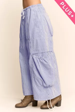 wholesale clothing plus striped drawstring wide leg barrel pants davi & dani