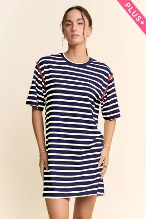 wholesale clothing plus horizontal stripes short sleeve mini dress davi & dani