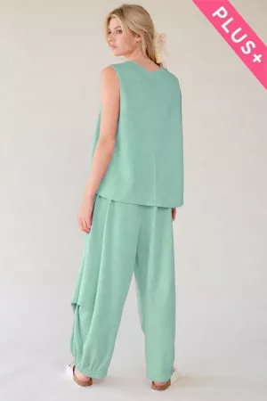 wholesale clothing plus solid crew neck tie top waistband pants set davi & dani