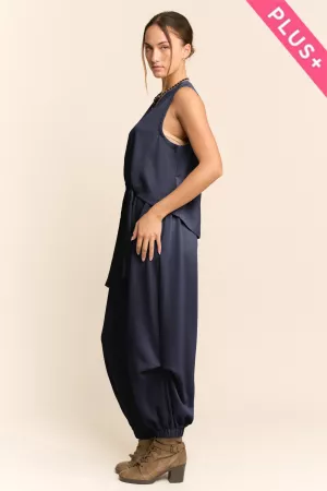 wholesale clothing plus solid crew neck tie top waistband pants set davi & dani