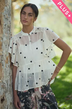 wholesale clothing plus sheer polka dot ruffle sleeve blouse davi & dani