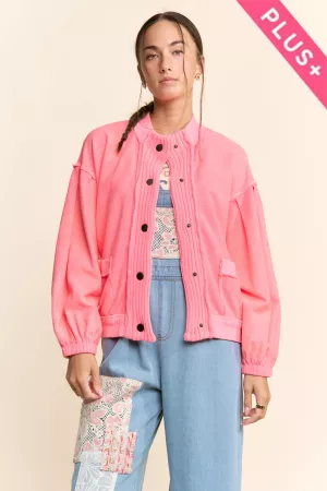 wholesale clothing plus ribbed cropped bomber button front cardigan davi & dani