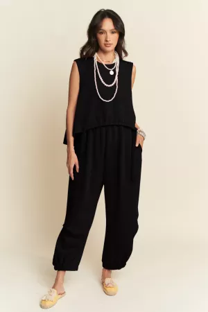 wholesale clothing solid crew neck cinch tie top waistband pants set davi & dani